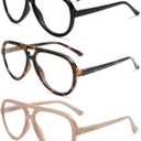 AMOMOMA 3 Pack Retro Oversized Aviator Reading Glasses for Women Men,Classic Large Reader Blue Light Computer Frame AM6111