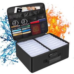 Photo Storage Box with Lock,DocSafe Fireproof Photo Organizer Box with 16 Inner 4" x 6" Photo Case(Clear),Collapsible Portable Photo Filing Safe Storage with Water-Resistant Zipper for Photos,Picture