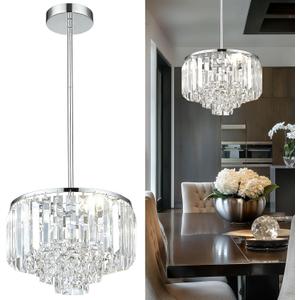 Crystal Chandelier, 4-Tier Modern Chandelier with Polished Chrome Finish, Pendant Light for Dinning Room Kitchen Island Bedroom Entryway, CC4215-3W-PC (11inch)
