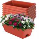 LOCONHA Window Box Planter, 7 Pack Plastic Vegetable Flower Planters Boxes 17 Inches Rectangular Flower Pots with Saucers for Indoor Outdoor Garden, Patio, Home Decor