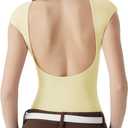 SUUKSESS Women Backless Y2k Short Sleeve Bodysuit Double Lined Open Back Sexy Basic Top