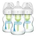 Dr. Brown's Natural Flow Anti-Colic Options+ Wide-Neck Glass Baby Bottles 5 oz/150 mL, with Level 1 Slow Flow Nipple, 3 Pack, 0m+