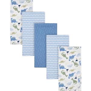 Gerber Boys Newborn Infant Baby Toddler Nursery 100% Cotton Flannel Receiving Swaddle Blanket, Dinosaur Blue, 5 Count (Pack of 1)