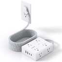 Surge Protector Power Strip 15 Ft Cord, Ultra Thin Flat Extension Cord with 8 Outlets 4 USB Ports(2 USB C), Flat Plug Power Strip, 15 Ft Long Braided Power Cord for Home, Office, Dorm Room Essentials (White & Grey)