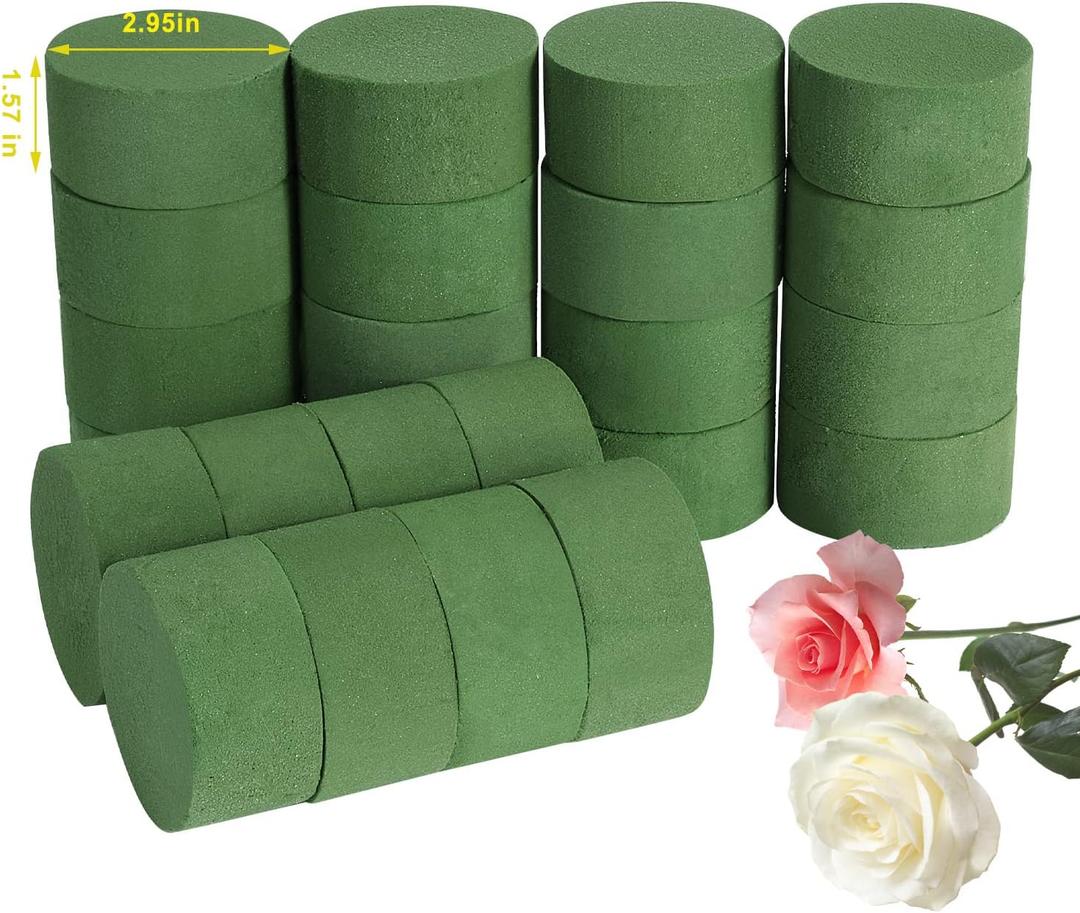Crafare 24pc 3x1.6 Inch Round Wet Floral Foam Bricks Green Foam Blocks Small for Flower Arrangement Supplies Wedding Party Decoration