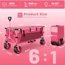 48" L Collapsible Wagon Cart Foldable, 560lbs Weight Capacity 300L Heavy Duty Folding Beach Wagons with Big All-Terrain Wheels, Utility Carts for Groceries, Shopping, Camping, Sports - Pink