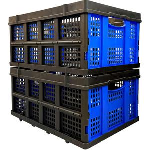 Foldable Plastic Storage Crates  Stackable & Collapsible Baskets, 1.73 Cu Ft for Home, Office & Garage(Set of 2) Foldable Plastic Storage Crates  Stackable & Collapsible Baskets, 1.73 Cu Ft for Home, Office & Garage(Set of 2)