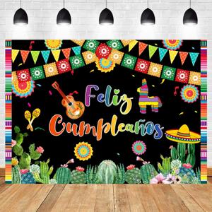 Withu Feliz Cumpleaos Backdrop Mexican Fiesta Happy Birthday Party Decorations Banner Cinco De Mayo Festival Carnival Bday Photo Photography Background 7x5ft