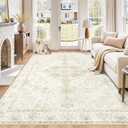 6x9 Area Rugs for Living Room: Washable Vintage Floral Rug Soft Non-Slip Rugs Stain Resistant Boho Print Pattern Medallion Indoor Carpet for Bedroom Nursery Dining Room Office (Beige, 6'x9')
