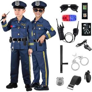 Police Costume for Kids Boys Cop Costume Outfit Set with Accessories Halloween Costumes for Cosplay Party
