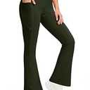 G Gradual Fleece Lined Leggings for Women No Front Seam High Waist Thermal Flare Pants with Pockets for Winter, Hiking, Yoga (Dark Green, M)