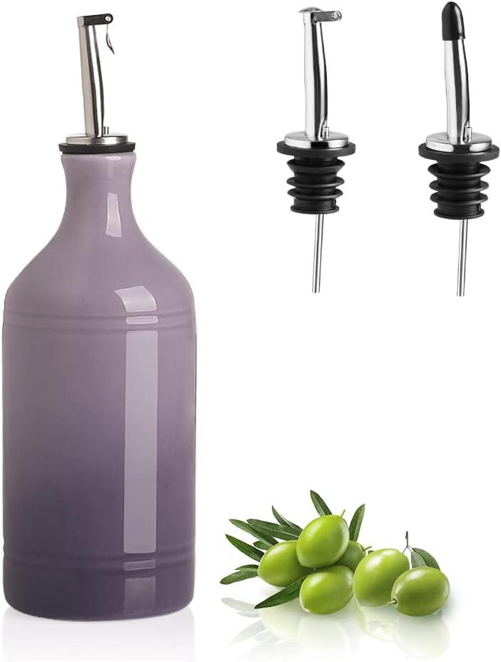 Sweejar Ceramic Olive Oil Dispenser Bottle, Opaque Oil Cruet Protects to Reduce Oxidation, Suitable for Storage Vinegar, Coffee Syrups & Other Liquids, Pack of 1, 15.5 Fl Oz(Gradient Purple)