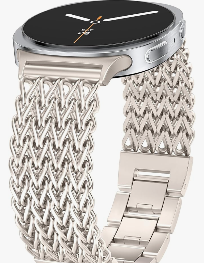 Minyee Metal Band Compatible with Samsung Galaxy Watch 8 40mm 44mm/ 8 Classic 46mm Bands, No Gap One-Click Dressy Stainless Steel Metal Gold Multi-chain Strap Mermaid Style Link Bracelet Wristband