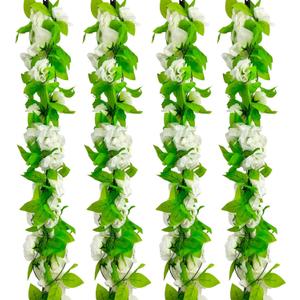 8Pcs 60Ft White Rose Garland, Fake Flower Vines, Artificial Vine Flowers, Rose Hanging Garland for Party Wedding, Garden, Room Table, Christmas, Backdrop Wall Arch Decor