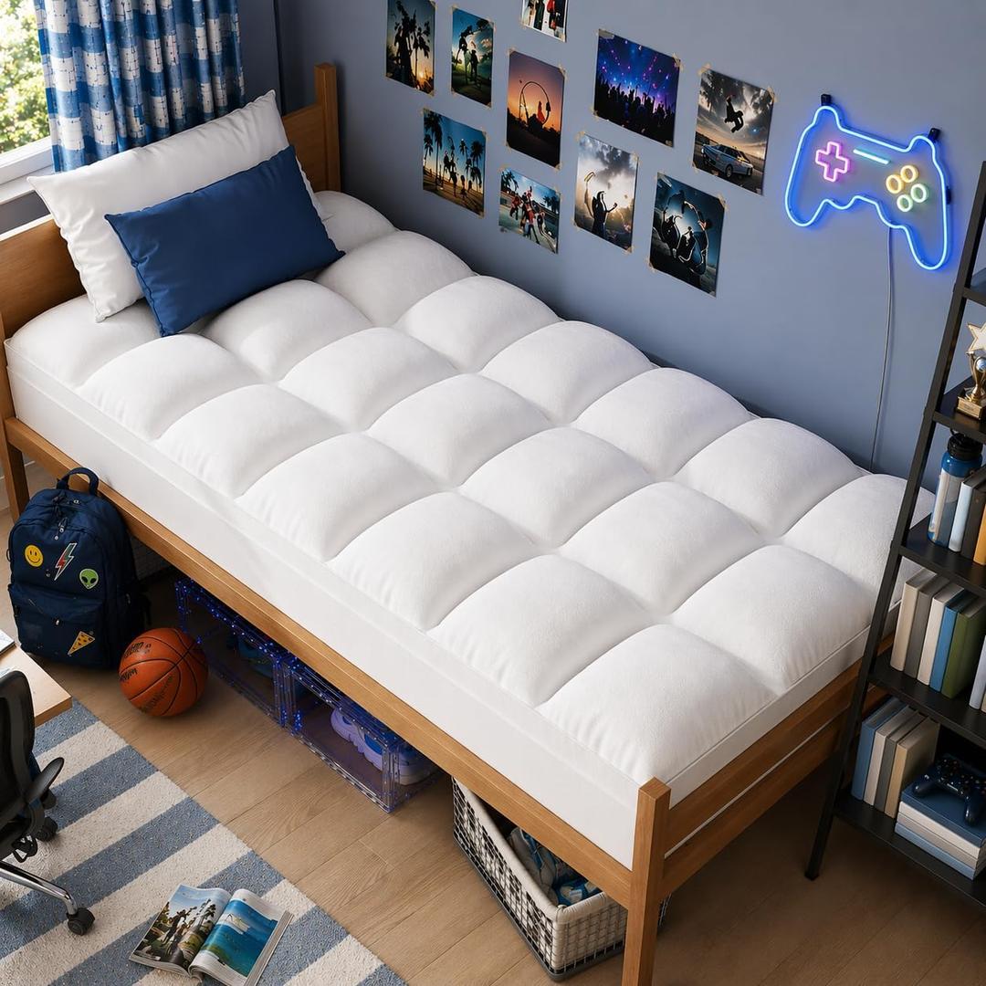 ELEMUSE Twin Mattress Topper for Back Pain, Extra Thick Mattress Pad Cover, Plush Soft Pillowtop with Elastic Deep Pocket, Overfilled Down Alternative Filling (White)