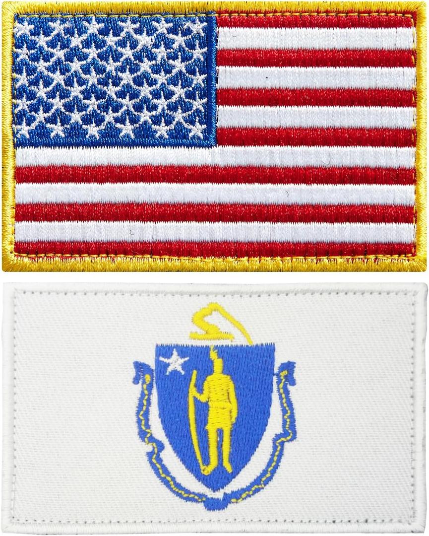 3 x stidsds 2 Pack American US Massachusetts Flag Patch USA Massachusetts MA State Flags Embroidered Patches United States Flags Military Tactical Patch for Clothes Hat Backpacks Pride Decorations