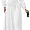 MsavigVice Maxi Dresses for Women Casual V Neck Long Sleeves Elastic Waist Loose Floor Length Church Dress, No Size