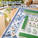 Chinoiserie Blue and White Mahjong Mat, Floral Square Non-Slip Table Cover Vintage Playing Pad for Mahjong Games Noise Reduction Surface 31.5" x 31.5"