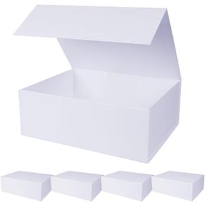 Aimyoo 5 Pack White Magnetic Gift Boxes with Lids 13.8x9x4.3 in, Large Bridesmaid Groomsman Proposal Box, Rectangle Collapsible Box for Present Graduation Birthday Wedding Storage,1 Count (Pack of 5)