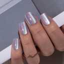 Curvlife 30pcs Soft Gel Press on Nails, Purple Chrome Cat Eye Fake Nail with Apricot Design, Full Cover False Nails Tips Glossy Nude Glue on Nails Artificial Stick on Nails for Women