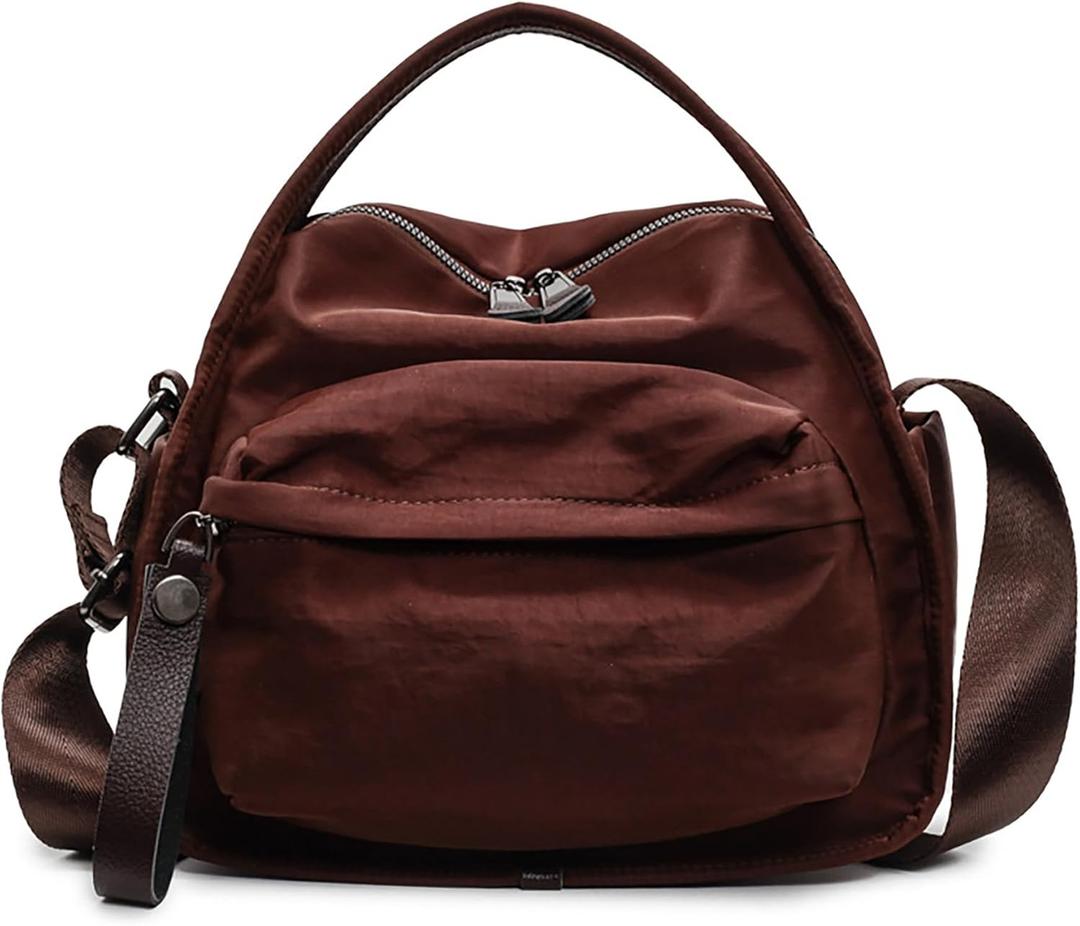 Nylon CrossBody Bag for Women Large Capacity Purse Lightweight Shoulder Handbag Casual Outdoor Commute Hobo Bags (Coffee)