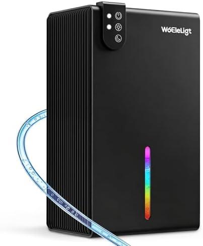 Dehumidifier for Home up to 1000 sq. ft, Small Quiet Dehumidifier with Drain Hose, 98oz Water Tank, Auto Shut Off & 7-Color Ambient Light, for Bedroom, Bathroom, Basement, Living Room (Black)