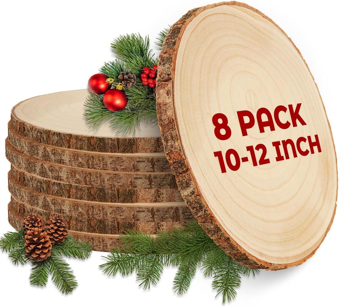 8 Pack 10-12 Inch Large Wood Slices for Centerpieces, Wood Rounds for Tables Decor, Wood Centerpieces for Tables, Rustic Wood Circles for DIY Crafts and Wedding Decor