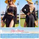 Women's Crochet Swimsuit Cover up Summer Off Shoulder Long Sleeve Hollow Beach Tunic, Bikini Swimwear Cropped Tops (Black) ( One Size )