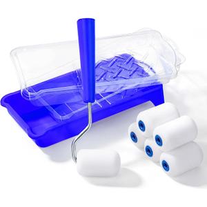 Bates- 2 Inch Foam Paint Roller Kit, 10 pcs, Small Paint Roller Kit, 1x Plastic Paint Tray, 2X Clear Disposable Tray Liners, 1x Roller Frame & 6X Mini Foam Covers