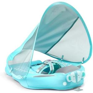 Mambobaby Baby Swim Float with Canopy & Tail Infant Pool Float Non-Inflatable Toddler Swim Float with Skin-Friendly Material for 3-24 Months Baby Boys Girls Elephant Green