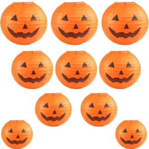 Kesoto Halloween Jack-O-Lantern Paper Lanterns Halloween Pumpkin Hanging Paper Lantern for Home Outdoor Decoration, Multi-Sized, Pack of 10