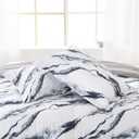 Mooreeke Queen Size Comforter Sets, Navy Blue Grey Lake Ripple Theme Printed Bedding for All Seasons, 3-Piece Vintage Bed in a Bag with Fluffy Quilted Reversible Comforter & 2 Pillow Shams