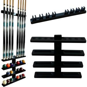 Wall-Mounted Pool Stick Holder, All Handicraft Hardwood Rack for 8-Cue Storage, Billiard Accesories Organizer (BLACK)
