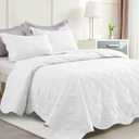 Full/Queen Size Quilt Set 3 Pieces, Soft Lightweight Summer Bedspread, Reversible Microfiber Bed Coverlet for All Seasons, White, Heart Pattern (1 Quilt, 2 Pillow Shams) (Full/Queen (90"x96"))