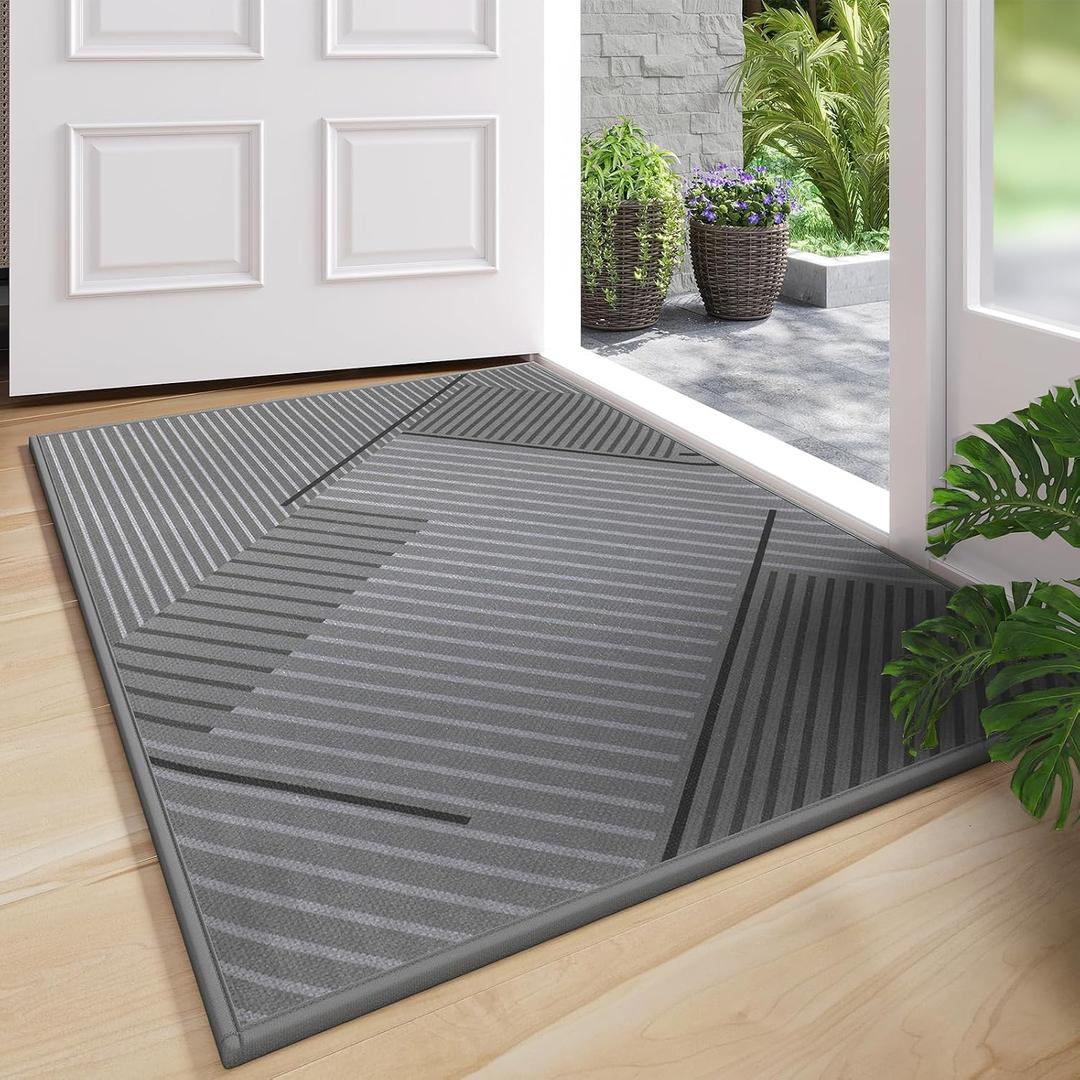 Front Door Mat 24''x35'', Non Slip Absorbent Dirt Resist Washable Low-Profile Indoor Doormat, Easy Clean Welcome Entryway Door Mats, Grey