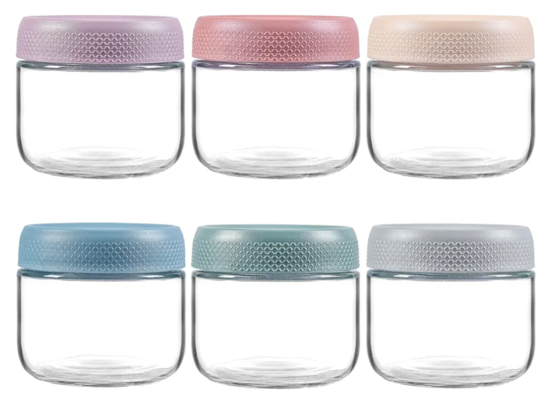 NETANY 6-pack 8oz Glass jars with Airtight Lids, Overnight Oats Containers with Lids, Wide mouth Mason Salad jars, Glass Food Storage Containers for Snacks Yogurt Spice Sugar