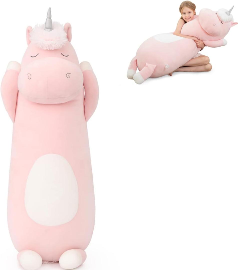 MorisMos 36.2" Unicorn Body Pillow Large Hugging Pillow Unicorn Stuffed Animal, Soft Plush Toy for Kids Girl, Animal Body Pillow, Pink