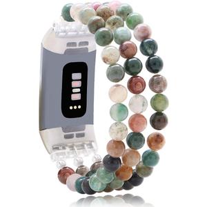 C&L Accessories Dressy Gemstone Wristband Compatible with Fitbit Charge 3 Charge 4 Bands (Indian Agate)
