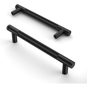 Asidrama 6 Pack 5 Inch(128mm) Matte Black Cabinet Pulls Knurled Cabinet Handles Cupboard Handles Kitchen Cabinet Hardware for Cupboard Drawer Pulls