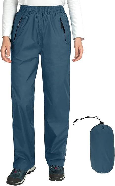 Outdoor Ventures Women's Rain Pants Packable Waterproof Hiking Pants Windproof Breathable Outdoor Rain Over Pants, Size S
