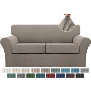 Turquoize 3 Piece Sofa Covers for 2 Cushion Couch Sofa Slipcover Soft Couch Cover for Dogs-Washable Sofa Furniture Covers with 2 Individual Cushion Covers Jacquard Fabric (2 Cushion Sofa, Taupe)