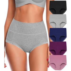 OLIKEME High Waisted Underwear for Women Tummy Control Full Coverage Cotton Ladies Panties Soft Stretch Briefs L