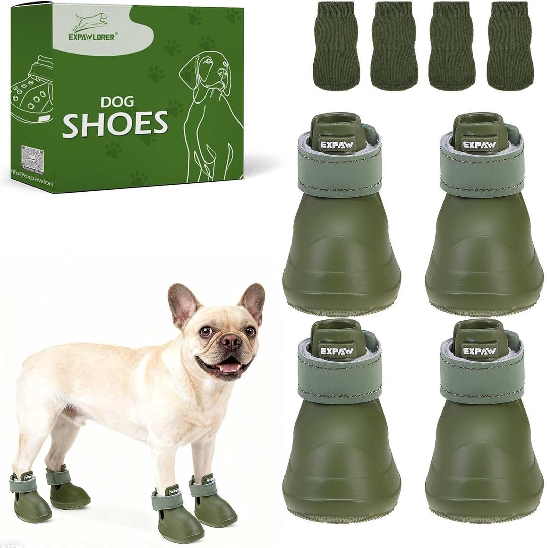 EXPAWLORER Dog Shoes for Dogs, Waterproof Non-Slip Dog Snow Booties for Winter with Socks, Easy On & Off Pet Boots & Paw Protectors, Easy-Clean for Beach, Outdoor Rain (Green M) (Size 5/M (Paw Width:2in))