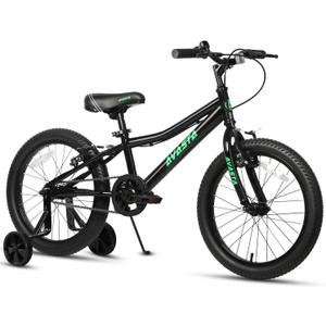 AVASTA Bilbo 18 Inch Kids Bike for Boys Girls 5 6 7 8 Years Old, Retro Style High Carbon Steel Bicycle with Adjustable Handlebars and Seat, Dual V-Brakes, Training Wheels, Kickstand, Black