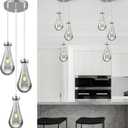 Raindrop Pendant Lights Kitchen Island Teardrop Chrome Hanging Light Fixtures Clear Solid Glass Pendant Light Modern Chandeliers for Dining Room Porch Corridor Living Room(3-Light)