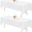 HAISIWLKJ 2 Pack 90 x 132 Inch White Rectangle Tablecloths for 6 or 8 Foot Table, Washable Reusable Outdoor Decorative Table Cover for Dining, Buffet, Camping, Baby Shower, Party