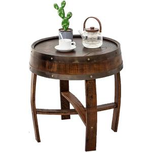 Whiskey Barrel End Table, Handcrafted Oak Barrel Table, Handcrafted Rustic Coffee Table for Farmhouse Living Room Decor (Brown)