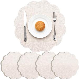 Flower Placemats Set of 4, Reversible Heat Resistant Faux Leather Table Mats, Waterproof Oilproof Table Protective Non-Slip Tablemats for Kitchen, Dining Room