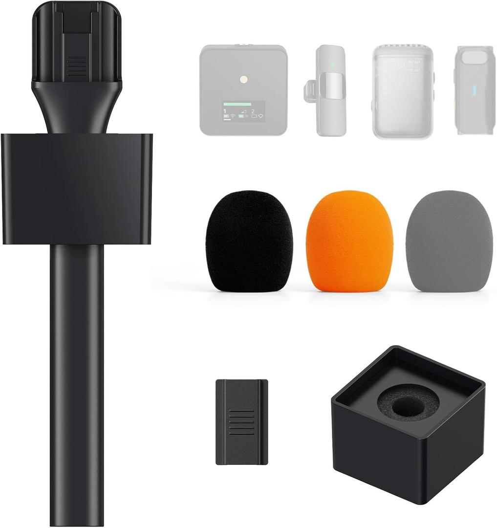 TONOR Handheld Adaptor for Interview Mic, Wireless Microphone Handle for Lavalier, Compatible with Rode, DJI and All Lav Mic, Microfono Stand with Flag Station, Foam, Rig for Vlogging, Reports, TP20