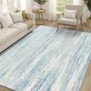 MUJOO 5x7 Washable Area Rug,Modern Abstract Rugs for Living Room Bedroom Dining Room,Large Non Slip Carpet Indoor,Low Pile Throw Rug Accent Neutral Blue